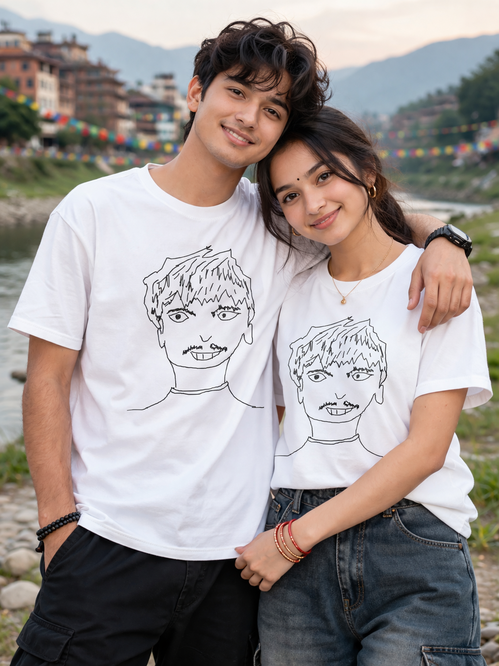 Gen Z couple styled in premium cotton t-shirts - K Hereko Oe? streetwear fashion photography